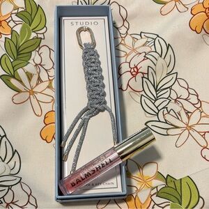 New STUDIO Silver Sparkling Keychain Bag Charm + Balmshell Plumping Lip Balm